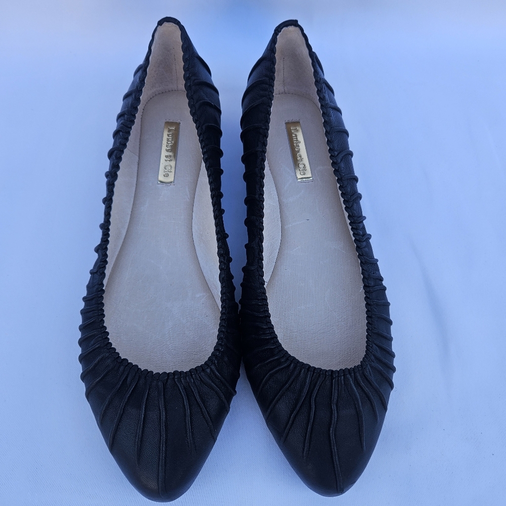 Louise et Cie Lo Ashlin Leather Ballet Flats Soft Ruching Black Size-8.5 Wide